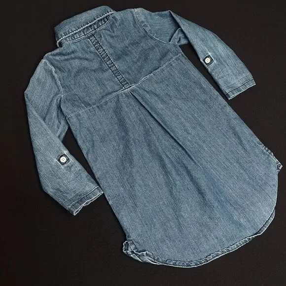 ~ Old Navy Girls 4T Denim Shirt Dress Blue Long Sleeve Jean Pockets Button Up - Picture 4 of 11